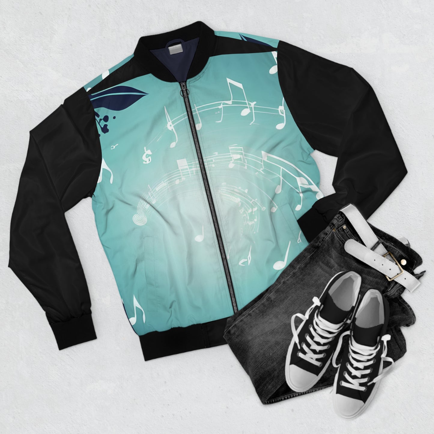 Men's Bomber Jacket - Music Note Breeze Black Sleeve