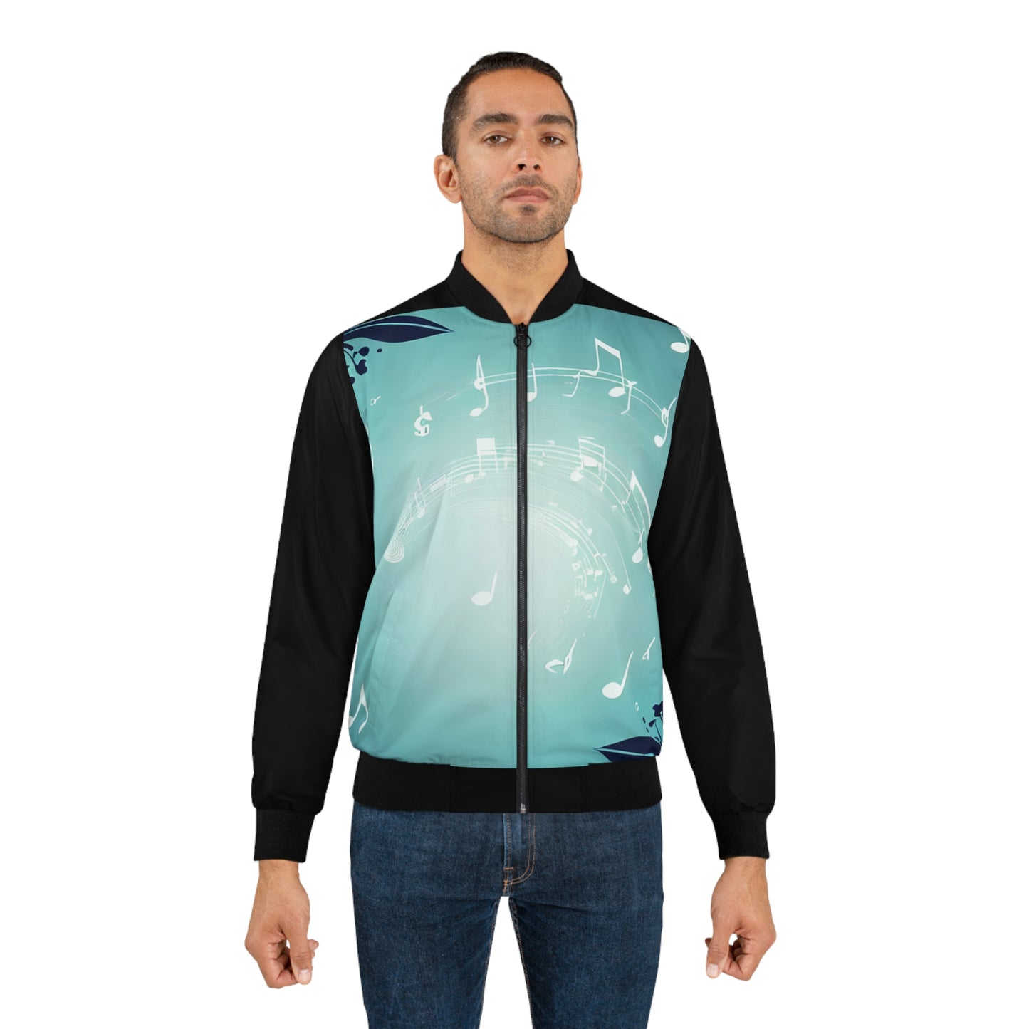 Men's Bomber Jacket - Music Note Breeze Black Sleeve